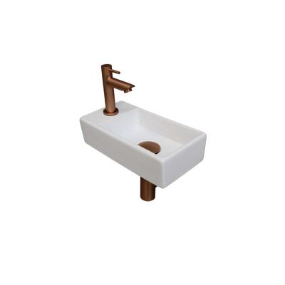 INK - Fonteinpack Porselein Links incl. Fonteinkraan - Design Sifon - Design Plug en Montageset - 360x180x90 Mm - Mat Wit/mat Rose Goud