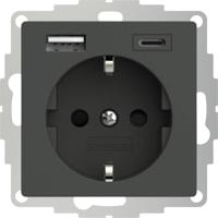 2USB 2U-449542 Geaard stopcontact Met USB-laaduitgang, Kinderbeveiliging, VDE IP20 Antraciet