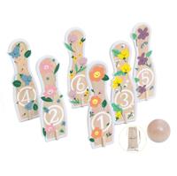 Classic World houten bowlingset bloemen, 14dlg,