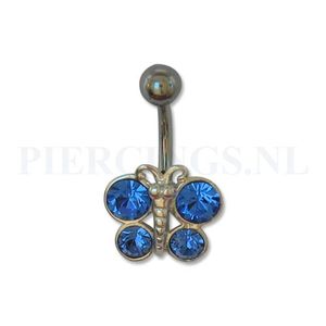 Navelpiercing sterling zilver vlinder blauw