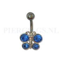 Navelpiercing sterling zilver vlinder blauw