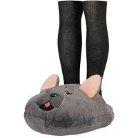 Grote voetenwarmer slof -Bulldog hond - grijs- one size - 30 x 27 cm - polyester
