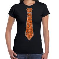 Verkleed T-shirt dames - zwart - basketbal stropdas - sport/themafeest