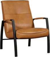 Cognac leren industriële stalen fauteuil Level - Granada leer Sahara (cognac leer)