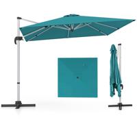 300 cm Buitenterrasparaplu Vierkante Cantileverparasol met 360 ° Rotatie en Verstelbare Kanteling voor Tuin Bistro Blauw
