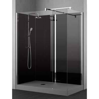 Nemo Stock Vidrio inloopdouche - 170x90x195cm - zwarte achterwand - inclusief douchebak grijs - met garnituur - zwart/chroom RNAA17090HH-H