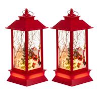 Ruhhy Kerstlantaarn - 2x - rood - 12 x 5 cm - kunststof - LED licht - lantaarn