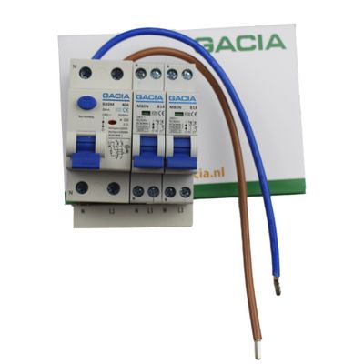 GACIA combiset aardlekschakelaar 30mA 2 installatieautomaten 16A 1p+n B16 inclusief aansluitdraden