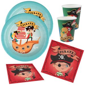 Piraten thema feest wegwerp servies set - 10x bordjes / 10x bekers / 20x servetten