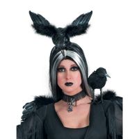 Halloween/horror verkleed diadeem/tiara - met kraai - zwart - kunststof - volwassenen - thumbnail