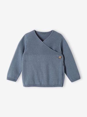 Tricot newborn romper van biologisch katoen jeansblauw