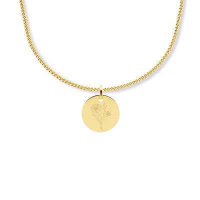 Gegraveerde geboortebloem ketting - 14K GOUD - Gourmet chain + € 60,00 - November - chrysant