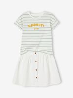 Set T-shirt en rok van katoengaas voor meisjes ecru - thumbnail