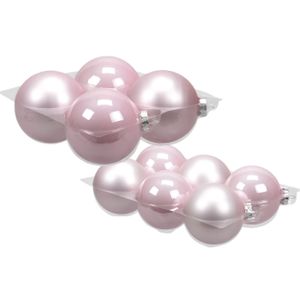 20x stuks roze glazen kerstballen 8 en 10 cm mat/glans