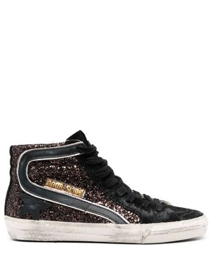 Golden Goose baskets montantes Slide à paillettes - Noir