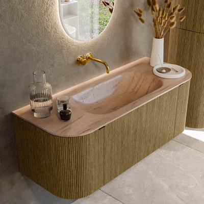 Badmeubel Mondiaz Kurve-Dlux | 120 cm | Meubelkleur Dusk | Wastafelkleur Saba | Solid surface | Wasbak midden spoelbak | Zonder kraangat(en)