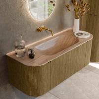 Badmeubel Mondiaz Kurve-Dlux | 120 cm | Meubelkleur Dusk | Wastafelkleur Saba | Solid surface | Wasbak midden spoelbak | Zonder kraangat(en)