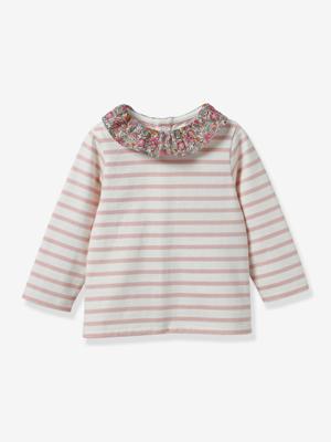 T-shirt met Liberty®-stof baby - Biologisch katoen CYRILLUS roze, bedrukt