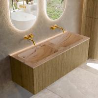 Badmeubel Mondiaz Kurve-Dlux | 120 cm | Meubelkleur Dusk | Wastafelkleur Arena | Solid surface | Wasbak beide zijden spoelbak | Zonder kraangat(en)