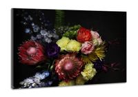 Karo-art Schilderij -Stilleven met Bloemen op donkere achtergrond, 100x70cm, wanddecoratie