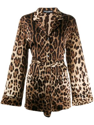 Dolce & Gabbana chemise ceinturée à imprimé léopard - Marron