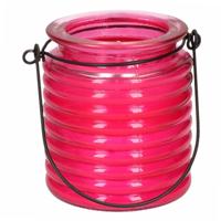 Citronellakaars - in roze geribbeld glas - 8 cm - insecten verjagen - buitenkaars