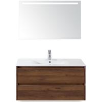 Dante Badmeubelset 100 cm - Walnoot - Keramische Wastafel Wit Enjoy met Sence Spiegel