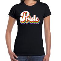 Bellatio Decorations Gay Pride T-shirt voor dames - pride - zwart - regenboog - LHBTI 2XL  - - thumbnail