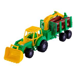 Cavallino Toys Cavallino Junior Tractor met Kraan Aanhangwagen en Hout, 46cm