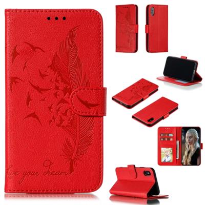 Feather patroon Litchi textuur horizontale Flip lederen draagtas met portemonnee & houder & kaartsleuven voor iPhone XS/X (rood)