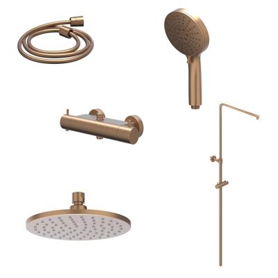 Regendoucheset IVY Bond Opbouw Thermostatisch 30 cm Medium Rond 3-Standen Handdouche Geborsteld Mat Koper PVD