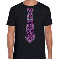Bellatio Decorations Verkleed T-shirt heren - panterprint stropdas - zwart - foute party - carnaval 2XL  -
