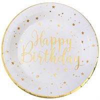 Verjaardag feest bordjes happy birthday - 10x - wit - karton - 22 cm - rond