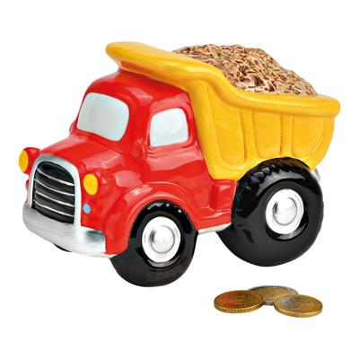 Spaarpot kiepwagen van keramiek rood (B/H/D) 16x11x11cm