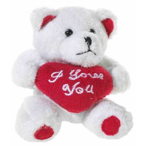 Pluche beertjes knuffel wit van 10 cm met een I LOVE YOU hartje