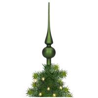 Decoris Kerst piek - 1x - donkergroen - 26 cm - glas - mat - kerstboompiek