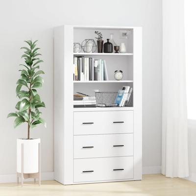 Hoge kast bewerkt hout wit