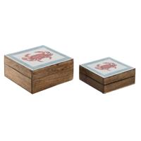 Doos-Juwelenkistje Home ESPRIT Multicolour Mangohout 17,5 x 17,5 x 8 cm (2 Stuks)
