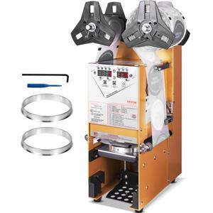 VEVOR sluitmachine, 500-650 kopjes/uur, sapbekersealer voor 180 mm hoge en 90/95 mm grote kopjes, elektrische Boba-theesealer met digitale LCD-bediening voor bubbelmelkthee, koffie, goud