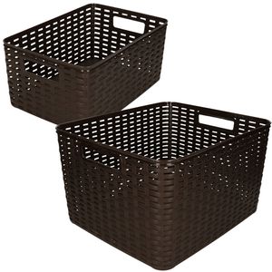 Set van 5x stuks opbergboxen/opbergmandjes rotan donkerbruin kunststof