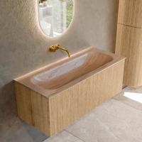 Badmeubel Mondiaz Kurve-Dlux | 110 cm | Meubelkleur Oak | Wastafelkleur Saba | Solid surface | Wasbak midden spoelbak | Zonder kraangat(en)
