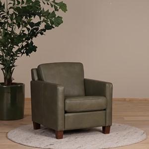Olijfgroene leren landelijke fauteuil Smart - poot hout bruin - Granada leer Moss (olijfgroen leer)