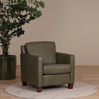 Olijfgroene leren landelijke fauteuil Smart - poot hout bruin - Granada leer Moss (olijfgroen leer)
