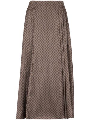 Balmain jupe mi-longue plissée à imprimé monogrammé - Marron