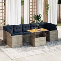 8-delige Loungeset met kussens poly rattan grijs