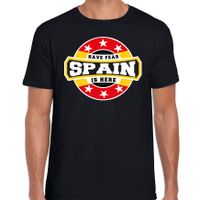Have fear Spain is here t-shirt voor Spanje supporters zwart voor heren - thumbnail