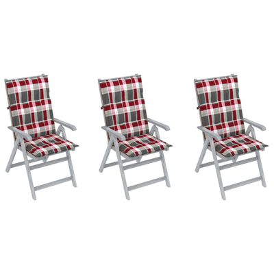 vidaXL Tuinstoelen 3 st verstelbaar met kussens massief acaciahout vidaXL Tuinstoelen 3 st verstelbaar met kussens massief acaciahout