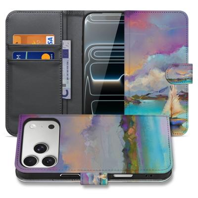 Book Case iPhone 17 Pro Max Boot Motief Kunstleer Paars Blauw Groen Met Pasjes Book Case iPhone 17 Pro Max Boot Motief Kunstleer Paars Blauw Groen Met Pasjes