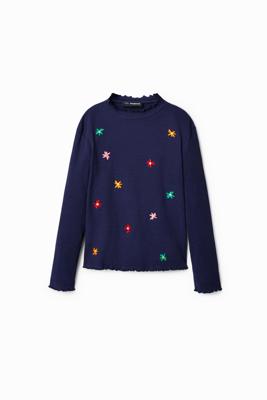 T-shirt met geborduurde bloemen - BLUE - 3/4