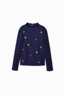 T-shirt met geborduurde bloemen - BLUE - 3/4